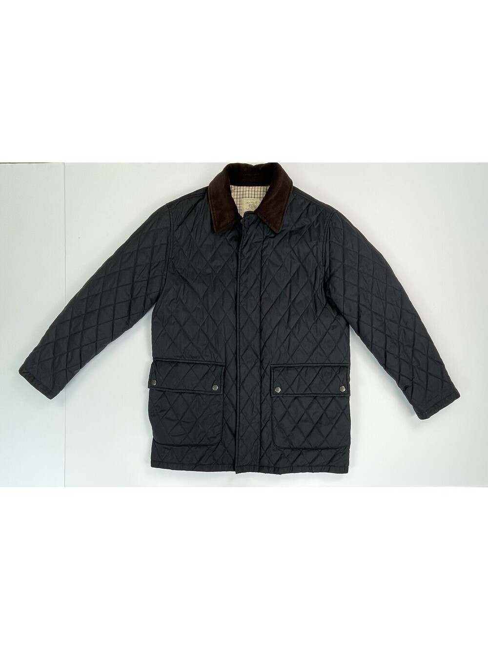 Vintage Brooks Brothers Diamond Quilted Barn Jacket Corduroy Collar Navy S
